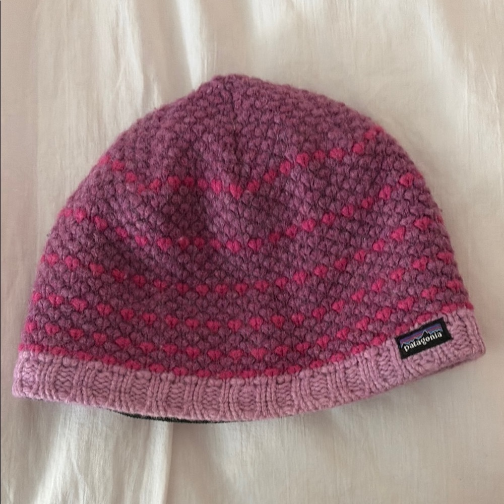 Patagonia pink fleece beanie
